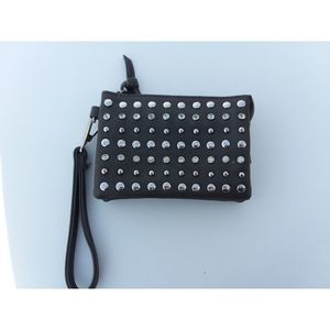 Charming Charlie Wristlet Clutch Purse Silver Stud Rhinestone Gray Faux Leather
